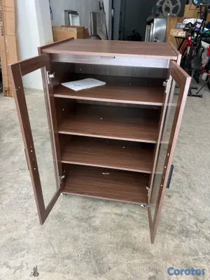 cocina - Gabinete de almacenamiento con 4 niveles ajustable en altura, puerta en cristal. 2