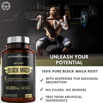 Salud y Equipamiento Médico - Maca Negra Organica 30.000 Mg Hombres Y Mujeres 180 Cap 5