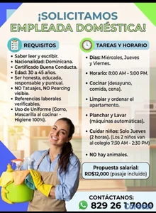Se solicita doméstica - Sin dormida 