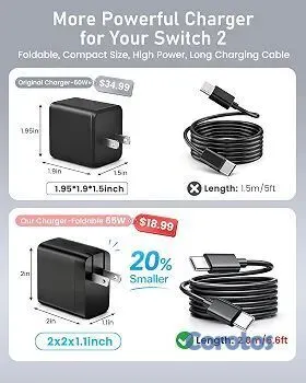 consolas y videojuegos - 🎮🔥 ¡CARGADOR 65W PARA NINTENDO SWITCH 2! | Cable 6.6 FT | Carga Rápida ⚡ 3