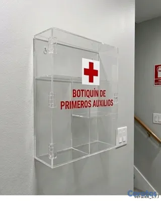 articulos de oficina - Botiquín de primeros auxilios en acrílico en acrílico y en metal  3