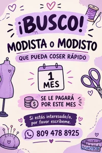 necesito una modista o sastre que cosa rápido son costuras rectas mayormente 