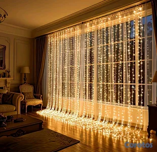 Cortinas de Luces Navideña  3 Metros de Largo Multicolor, Amarillo Cálido y Blan
