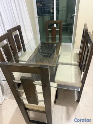 muebles y colchones - Comedor de 6 sillas en madera y cristal 4