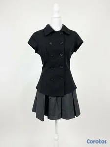  conjunto vintage retroparte superior/blusa negra para mujer + falda corta