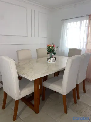 muebles y colchones - Comedor de 6 sillas de mármol y roble brasileño  8