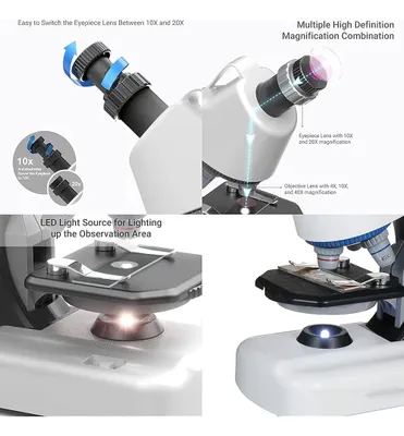 Salud y Equipamiento Médico - Microscopio Hyrenee Para Niños - Hasta 40-1200x Zoom, Kit St 4