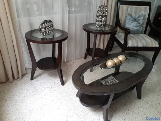 muebles y colchones - Hermoso juego de mesa de centro y laterales en caoba original 3