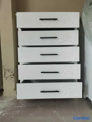 muebles y colchones - Biuro en madera blanco con gavetas amplias  3