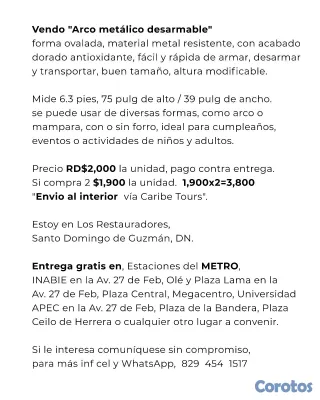 electrodomesticos - Vendo "Set de 3 arcos metálicos" desarmable, ideal para cumpleaños 
y eventos. 3