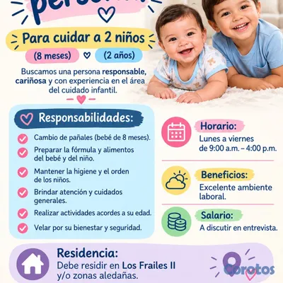empleos disponibles - se solicita niñera preferible con experiencia para cuidar 2 niños en los frailes 2