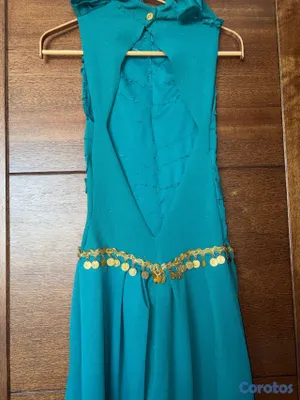 ropa para mujer - Vestido largo color verde esmeralda con detalles dorados 8