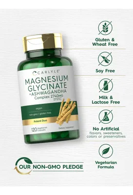 Salud y Equipamiento Médico - Glicinato De Magnesio Con Ashwagandha 2,740mg 120cap Carlyle 5