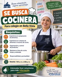 Se busca cocinera para colegio en Bella Vista