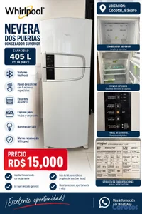 Nevera Whirlpool 405 L - No Frost – 2 Puertas – RD