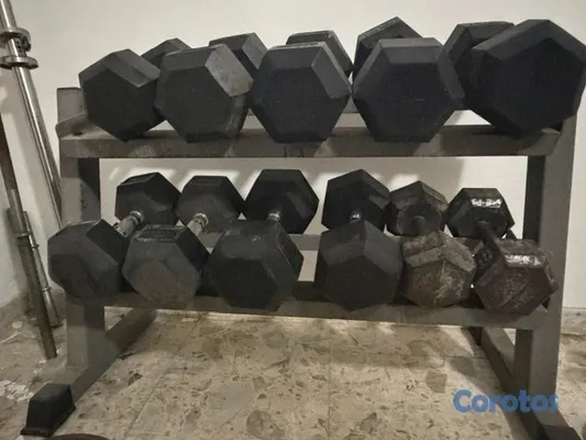 Artículos Deportivos - Set Completo de Mancuernas Hexagonales 15-50lb + R 2