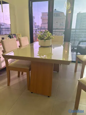 muebles y colchones - Comedor 6 sillas mesa tope  160x90 base madera 3