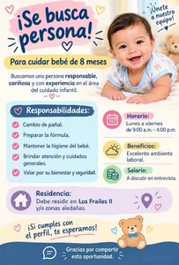 se solicita niñera preferible con experiencia para cuidar 2 niños en los frailes