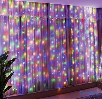 decoración y accesorios - Cortina LED 3/6 M, 8 modos de luces con control remoto. Decoración de navidad  5