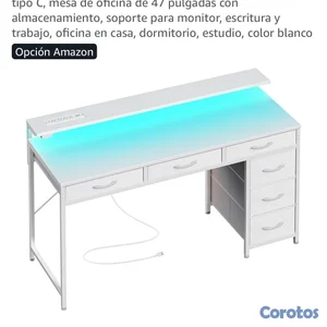 Escritorio para computadora con 6 cajones con toma corriente y luces led