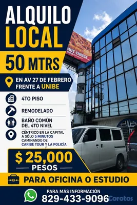 oficinas y locales comerciales - RENTO LOCAL FRENTE A UNIBE AV 27 DE FEBRERO  6
