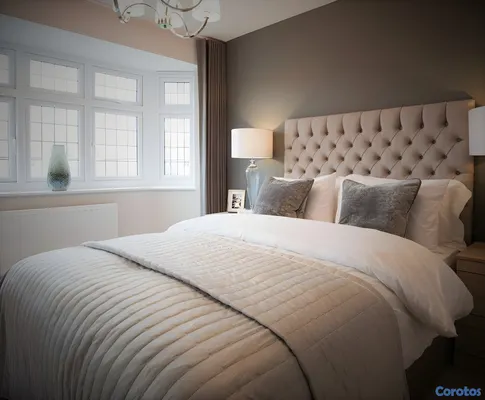 muebles y colchones - Cama tapizada color beige incluye colchon. Nueva 4