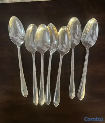 arte y antigüedades - Juego de cubiertos antiguo baño en plata 4
