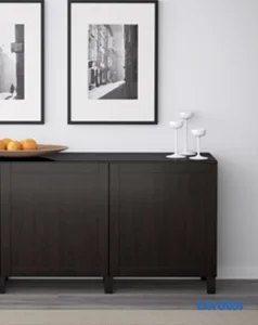 mesa credenza con tope vidrio color marron
