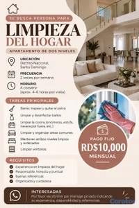 Se busca persona para limpieza de apartamento – RD$10,000 mensual
