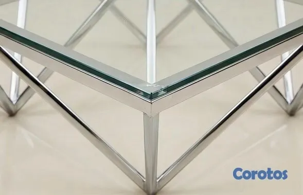 muebles y colchones - Mesa de centro moderna con diseño geométrico - Cristal y Acero
 4