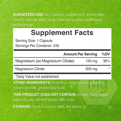 Salud y Equipamiento Médico - Deal Suplemento Citrato De Magnesio 500mg, 240 Cápsulas | Ol 2