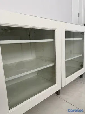 muebles y colchones - Gabinete Mueble Blanco TV con Puertas de Cristal y Tope de Vidrio 2