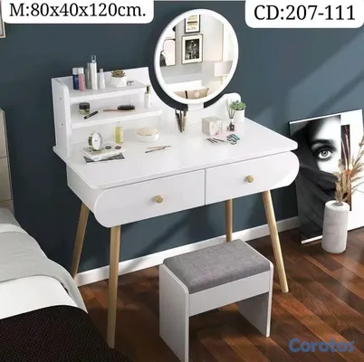 decoración y accesorios - Tocador *(Vanity)* con *Banquito* 


Color *Blanco* 

Medidas: 80x40x120cm.
 2
