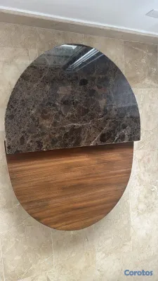 decoración y accesorios - Set de dos mesas de centro media luna en madera y  3