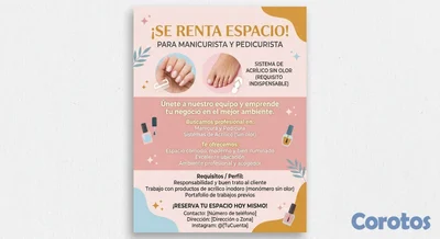 Se renta espacio para uñas acrilicas sistema sin o