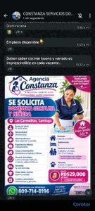 AGENCIA SOLICITA DOMÉSTICAS COMPLETAS Y NIÑERAS CO