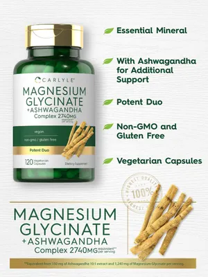 Salud y Equipamiento Médico - Glicinato De Magnesio Con Ashwagandha 2,740mg 120cap Carlyle 4