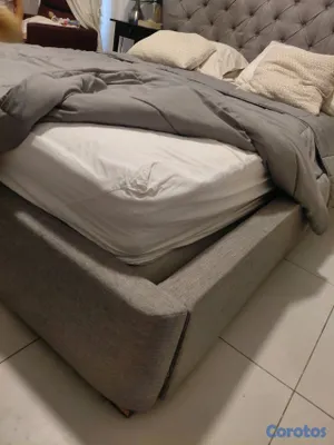 muebles y colchones - Cama queen capitoneada color gris 2