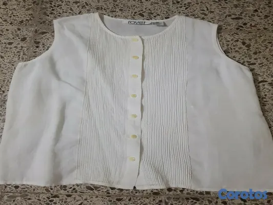 ropa para mujer - Blusa Blanca de lino irlandés, sin mangas, marca Ravel. 2