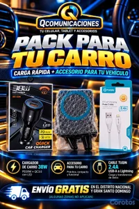 COMBO PARA CARRO(cargador dos USB, cargador tipo megasafe,cable USB IPHONE)