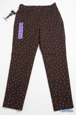 ropa para mujer - Pantalón de vestir marrón con lunares blancos  2