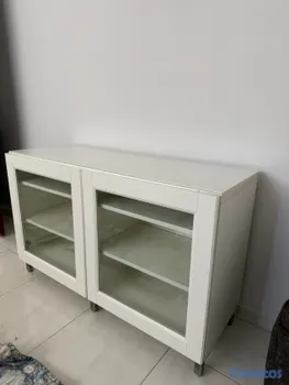 muebles y colchones - Gabinete Mueble Blanco para TV con Puertas de Cristal y Tope de Vidrio