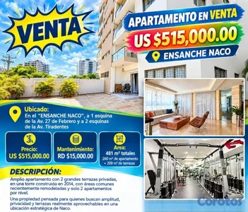 APARTAMENTO EN VENTA – US $515,000.00 - ENSANCHE N