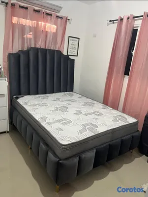 muebles y colchones - cama de cama queen color gris  2