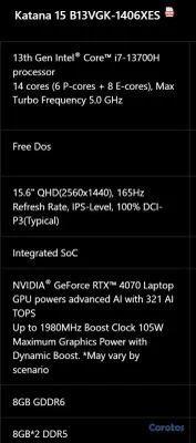 computadoras y laptops - MSI Katana 15 B13VGK — Intel Core i7 de 13ª genera 2