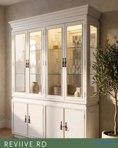 Vitrina caoba laqueada blanca 4 puertas cristal