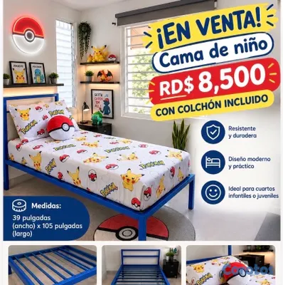 muebles y colchones - CAMA MODERNA DE NIÑO AZUL CON SU COLCHON INCLUIDO  2