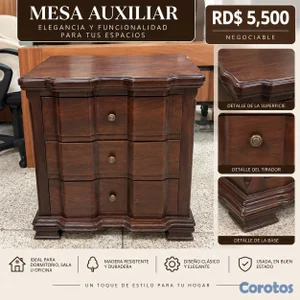 MESA AUXILIAR CON GAVETAS DE MADERA – (USADA) NEGO