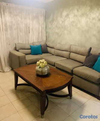 muebles y colchones - SOFA EN L GRIS Y MESA DE ROBLE  2