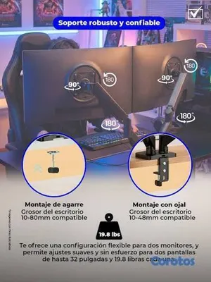 accesorios para electronica - SOPORTE PARA MONITOR DUAL 17 HASTA 32" CON ABRAZAD 2